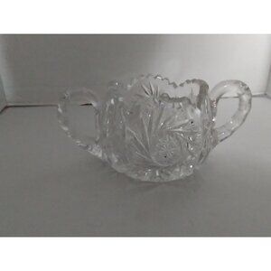 American Crystal Brilliant Cut Double Handle Sugar Bowl Sawtooth Rim